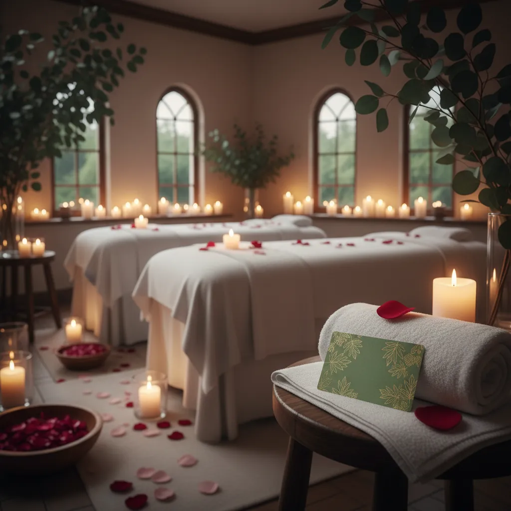 Couples massage room with a gift card at Healing Hands Spa in Knoxville